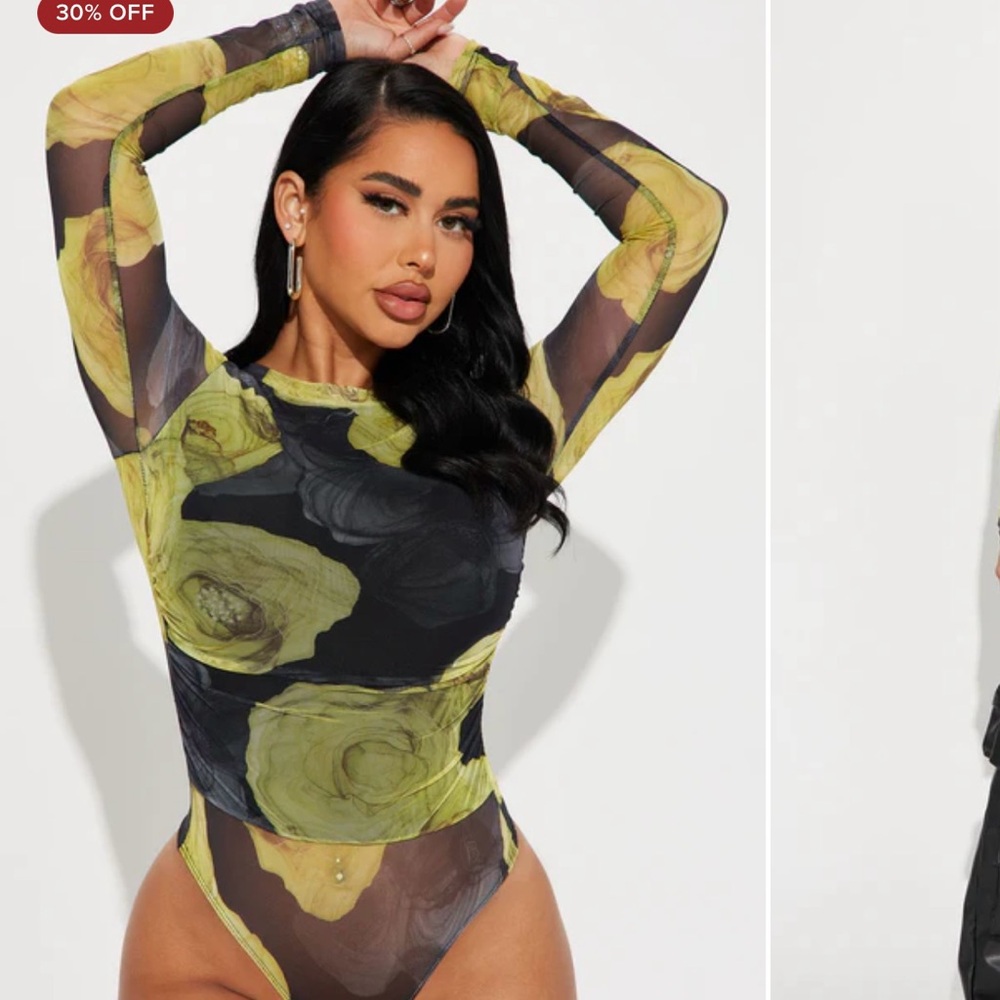 Fashion Nova Black and Yellow Floral Bodysuit